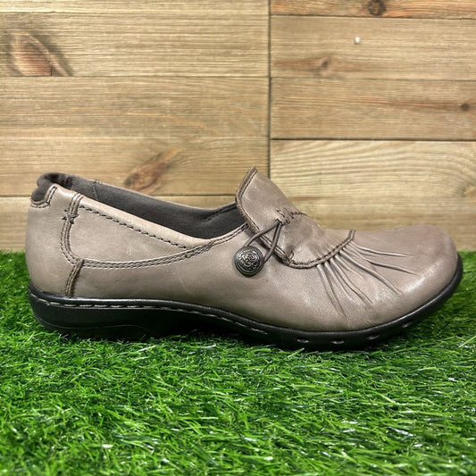 Cobb Hill Paulette Loafers Womens 7.5 M Gray Shoes Leather Casual Comfort Button