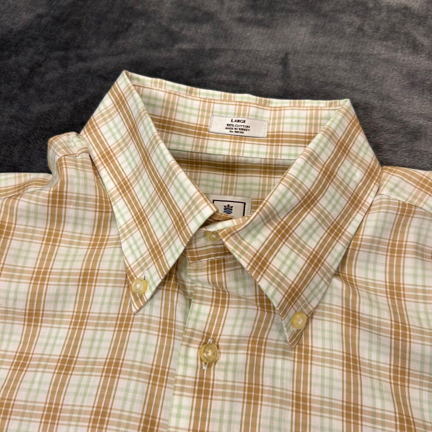 Peter Millar Shirt Mens Large Brown White Plaid Button Up Long Sleeve Casual