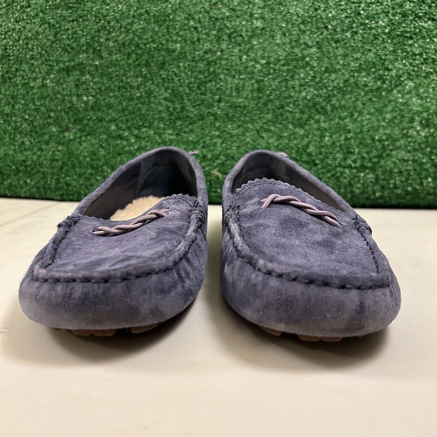 Ugg Ansley Moccasins Womens 10 M Blue Suede Slippers Casual Comfort Fur Warm
