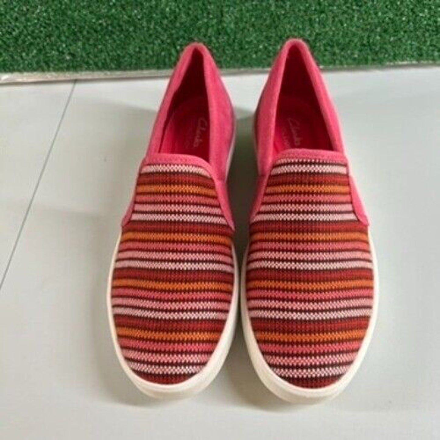 Clarks Layton Petal Sneakers Comfort Shoes Platform Pink Stripe Easter Womens 8M