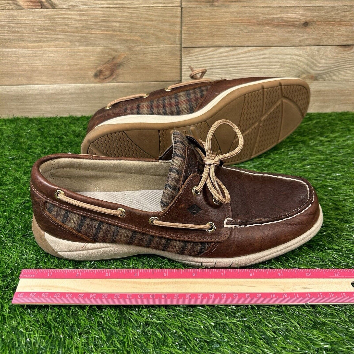 Sperry Top Sider Loafers Womens 10 M Brown Leather Boat Shoes Wool Casual 2 Eye
