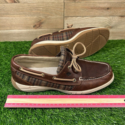 Sperry Top Sider Loafers Womens 10 M Brown Leather Boat Shoes Wool Casual 2 Eye