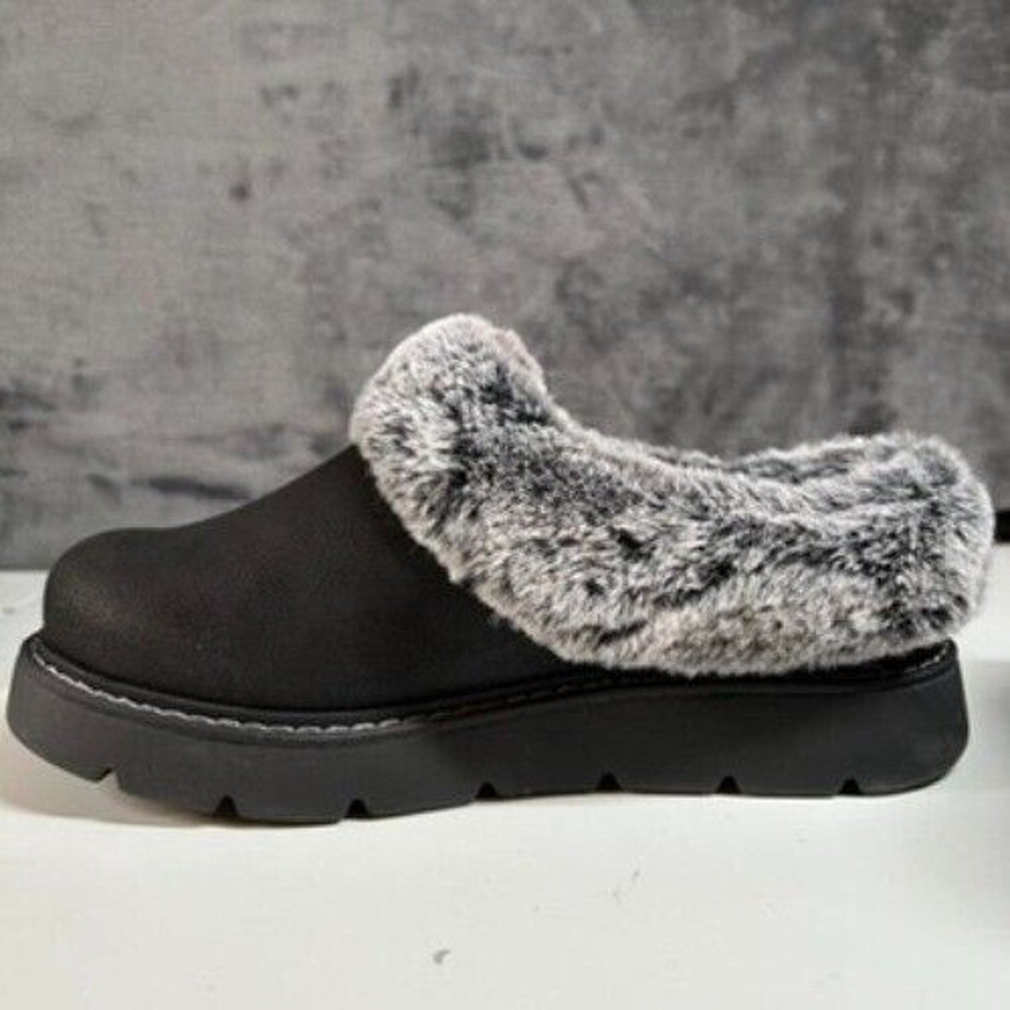 Skechers BOBS Faux Fur Clogs Mules Comfort Shoes Black Keepsakes Lite Womens 6