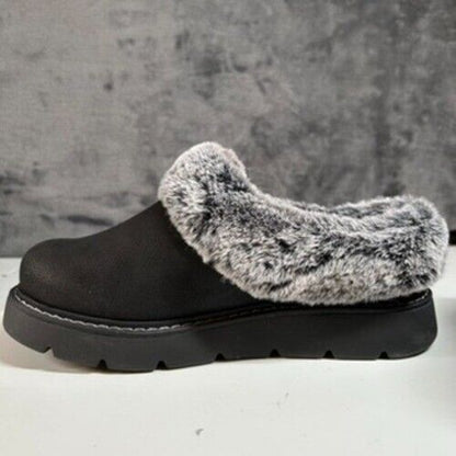 Skechers BOBS Faux Fur Clogs Mules Comfort Shoes Black Keepsakes Lite Womens 6