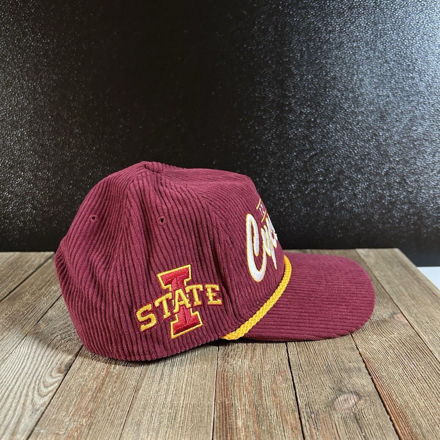 Iowa State Cyclones Hitch Hat Cap Mens Maroon Corduroy Rope Snapback '47 Y2K NEW