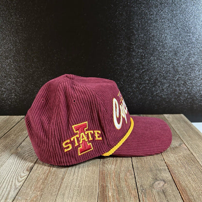 Iowa State Cyclones Hitch Hat Cap Mens Maroon Corduroy Rope Snapback '47 Y2K NEW