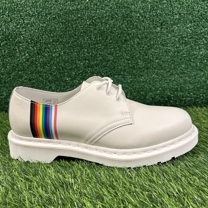 Dr Martens Oxford Pride Womens 9 White Leather Shoes Lace Up 27522 Preppy New