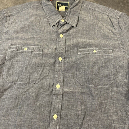 St Johns Bay Shirt Mens Large Blue Button Up Short Sleeve Double Pocket Casual