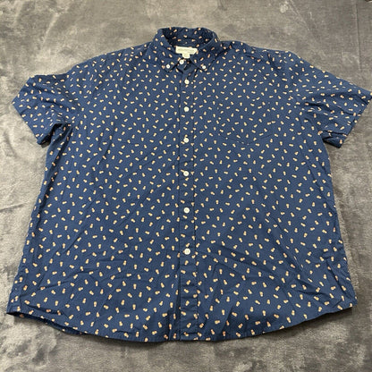 John Bartlett Shirt Mens Extra Large Blue Pineapples Button Up Short Sleeve