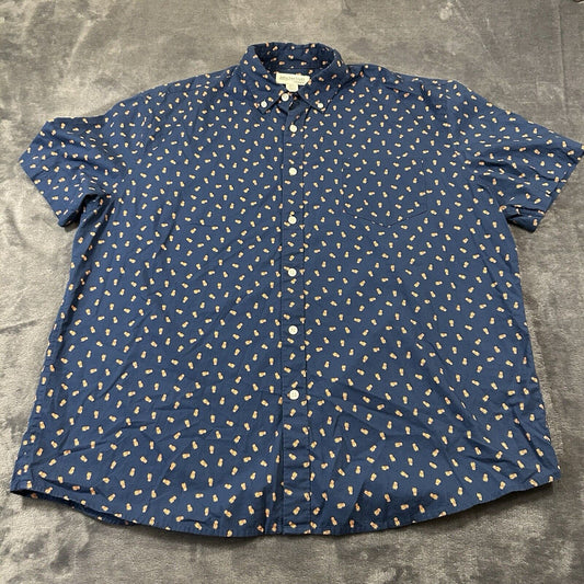 John Bartlett Shirt Mens Extra Large Blue Pineapples Button Up Short Sleeve