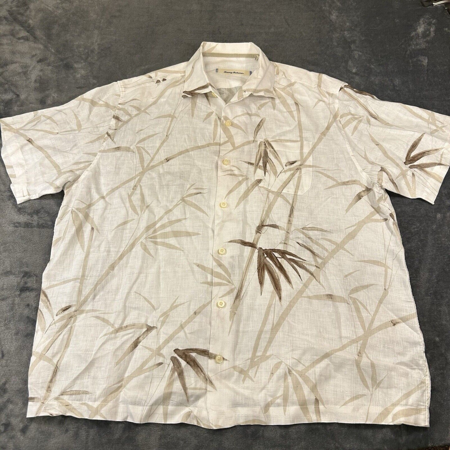 Tommy Bahama Shirt Mens Extra Large White Brown Floral Button Up Linen Hawaiian