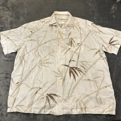 Tommy Bahama Shirt Mens Extra Large White Brown Floral Button Up Linen Hawaiian