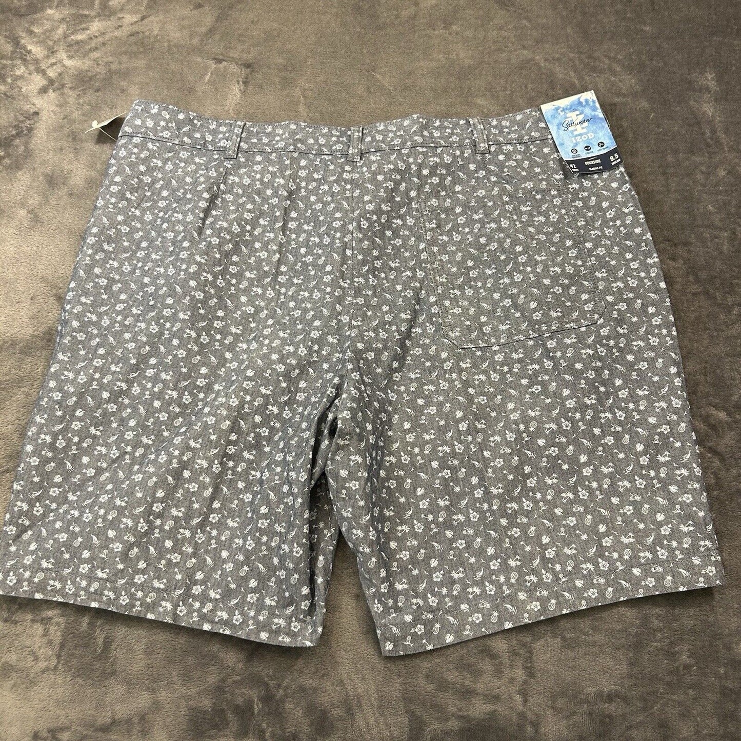 Izod Saltwater Shorts Men 42" Blue Dockside Classic Fit Pineapples Palm Tree NEW