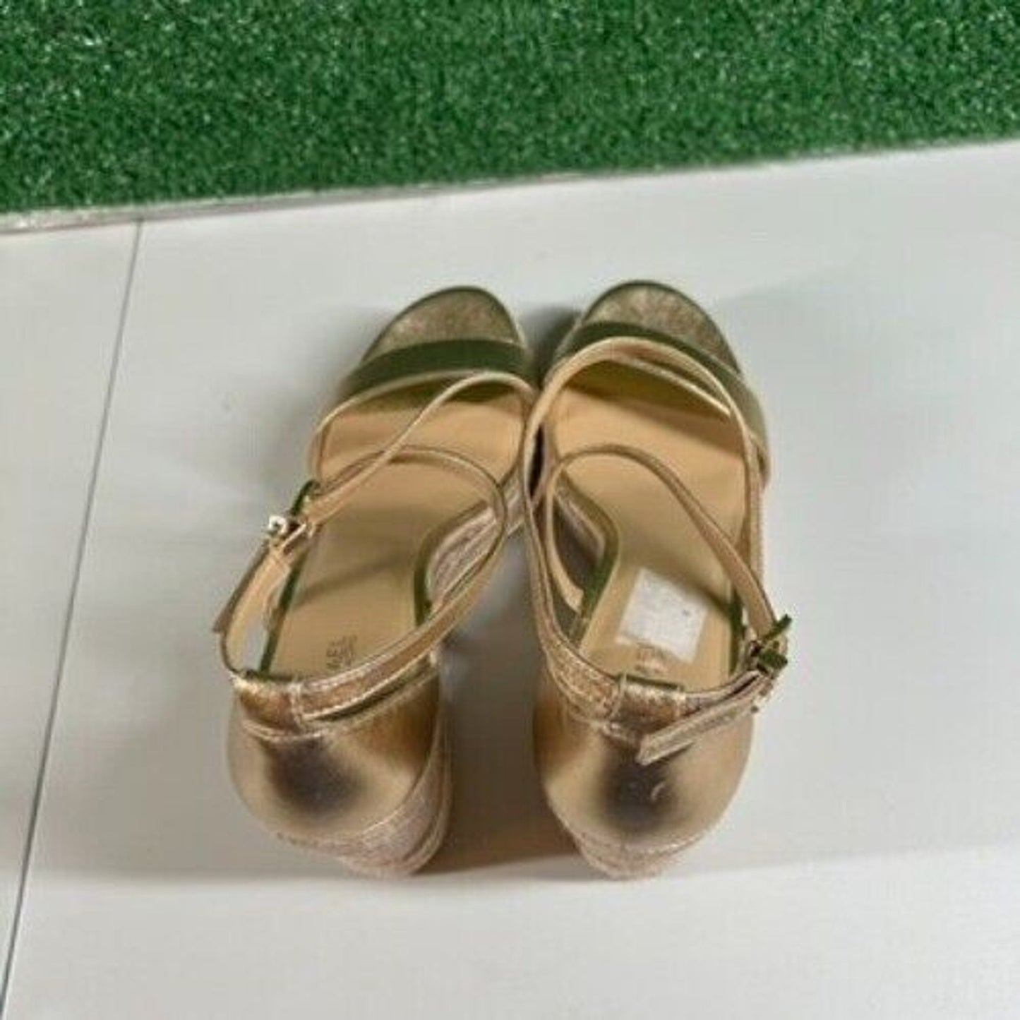 Michael Kors Kayla Metallic Leather Rhinestone Espadrille Wedge Sandals Women 10