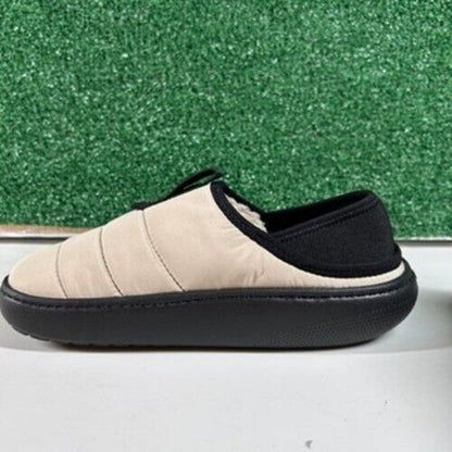 Crocs Classic Puff Mocs Beige Black Slip On Casual Comfort Shoes Womens 7 New