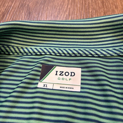 Izod Golf Polo Shirt Mens Extra Large Green Blue Striped Short Sleeve Stretch
