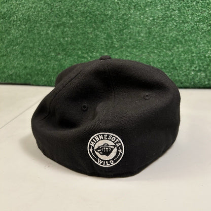 Minnesota Wild Hat Cap Mens 7 1/4 Black White New Era NHL Hockey Fitted Logo