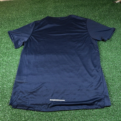 Nike Running Shirt Mens Large Navy Short Sleeve Athletic Dri-fit Mesh Swoosh New