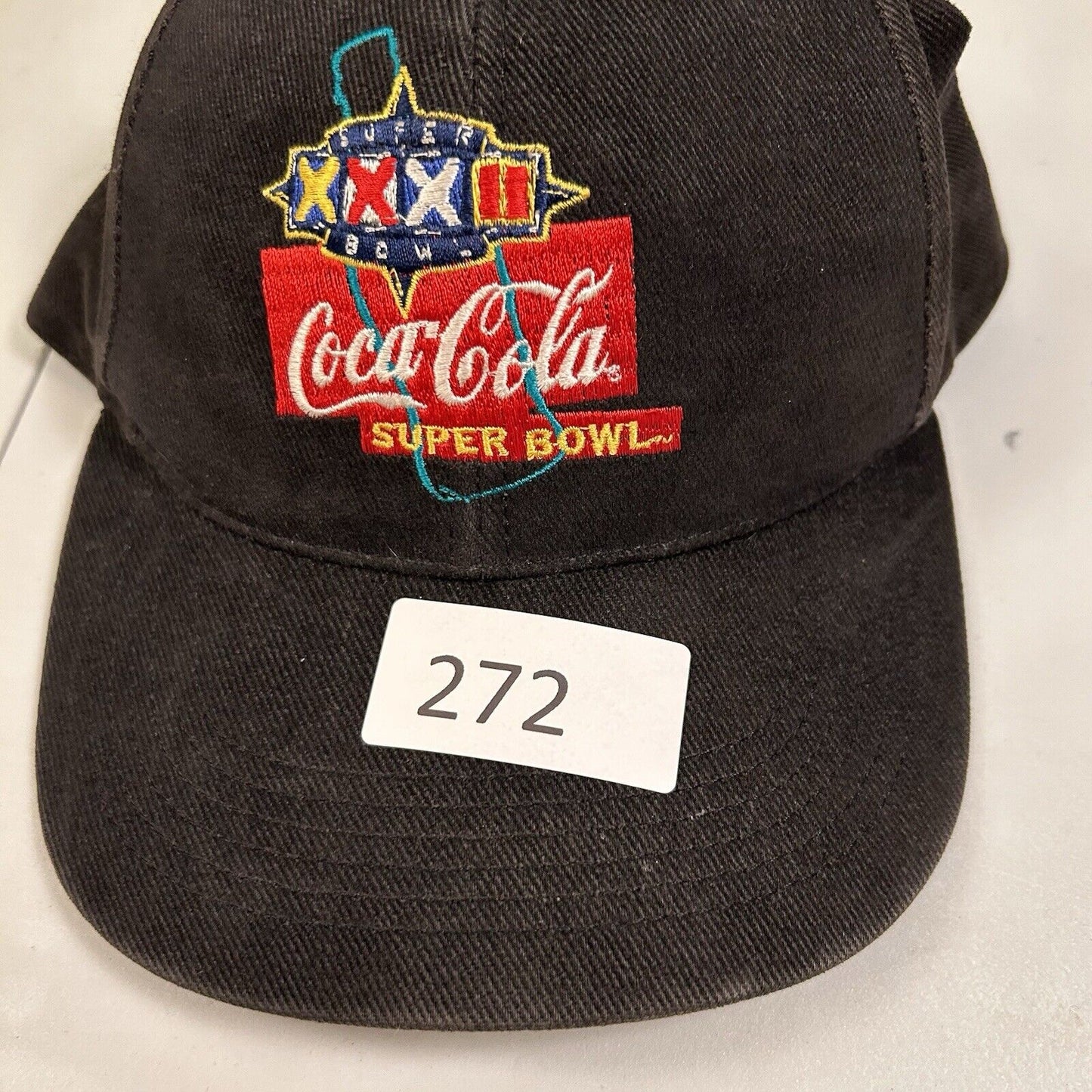 Vintage Logo Athletic Hat Cap Mens Strapback Black Super Bowl XXXII Adjustable