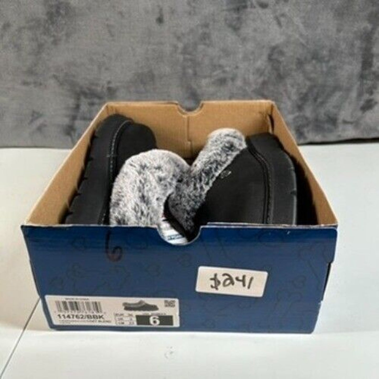 Skechers BOBS Faux Fur Clogs Mules Comfort Shoes Black Keepsakes Lite Womens 6