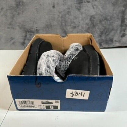 Skechers BOBS Faux Fur Clogs Mules Comfort Shoes Black Keepsakes Lite Womens 6