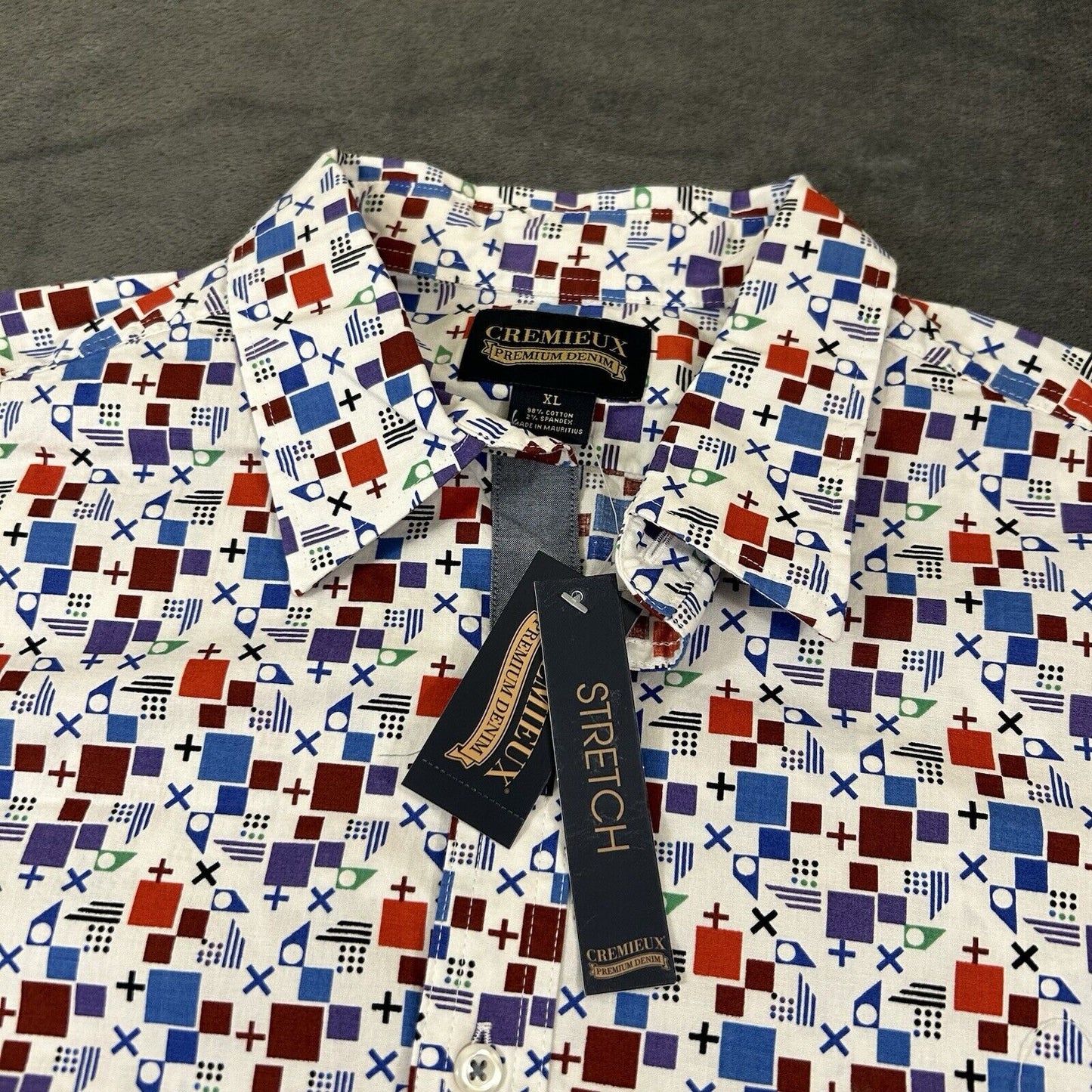 Cremieux Shirt Mens Extra Large White Geometric Button Up Short Sleeve NEW $59