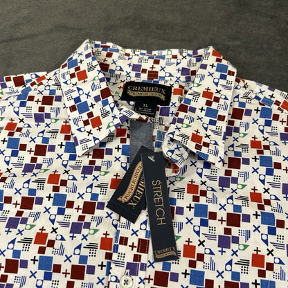 Cremieux Shirt Mens Extra Large White Geometric Button Up Short Sleeve NEW $59