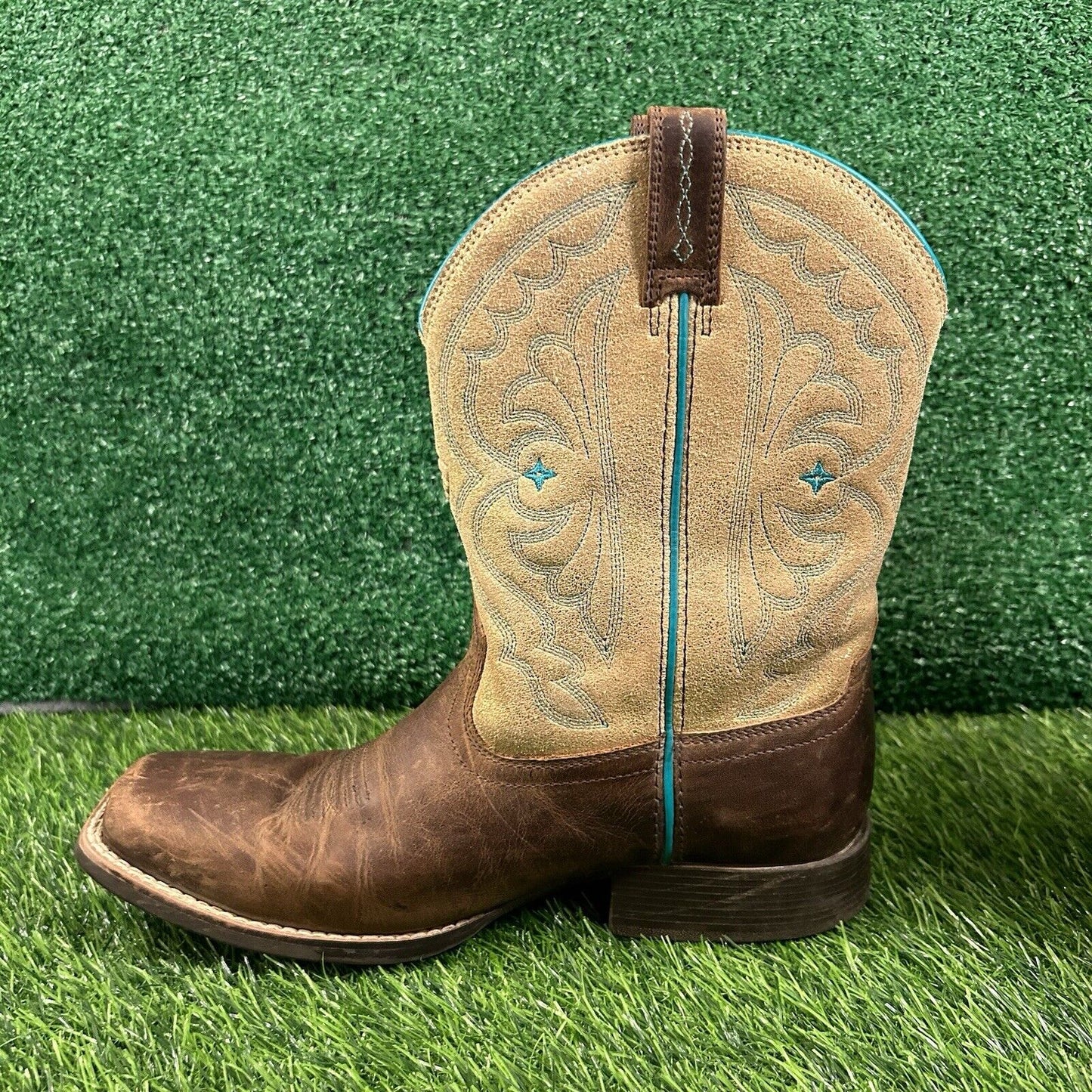 Ariat Quickdraw Boots Womens 6.5 / 6Y Brown Leather Cowgirl Western Embroidered