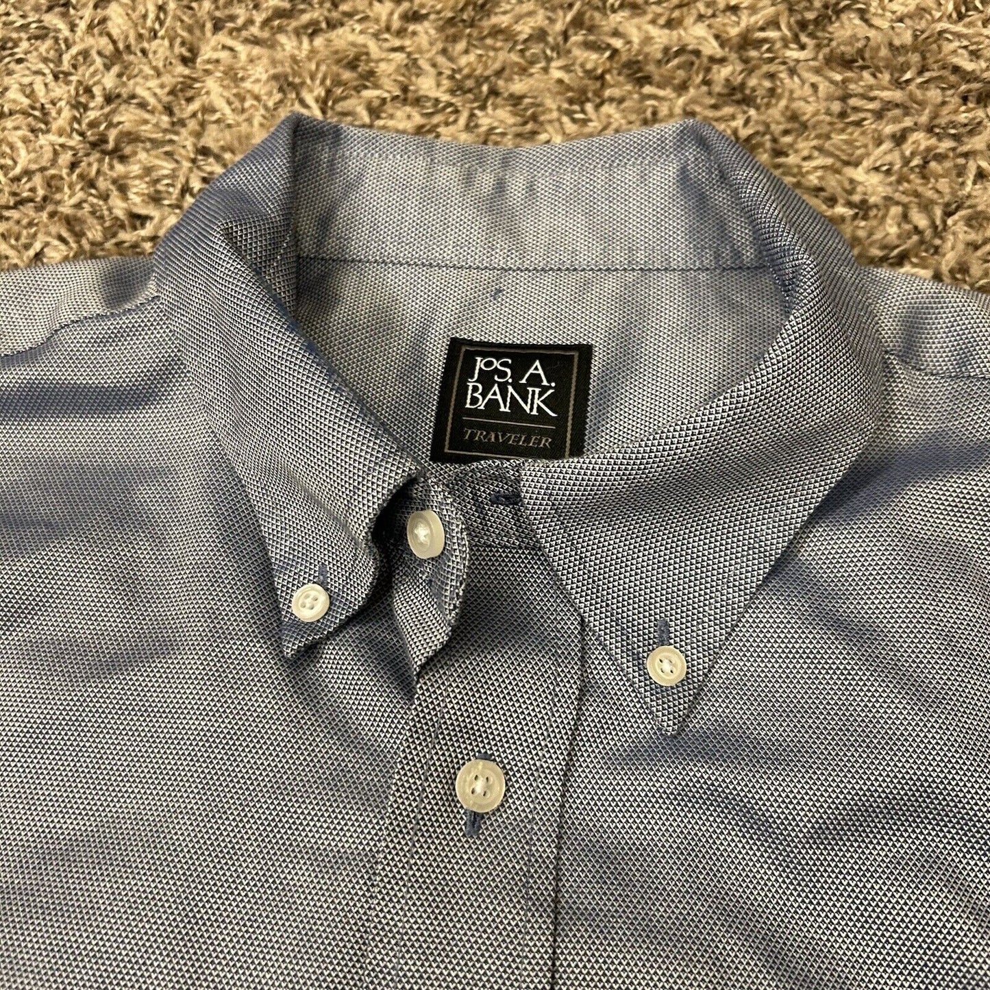 Jos A Bank Traveler Shirt Mens Extra Large Blue Button Up Long Sleeve Geometric