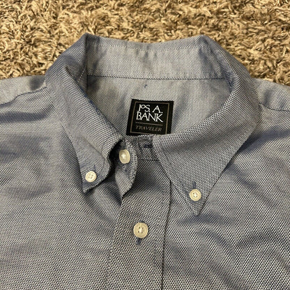 Jos A Bank Traveler Shirt Mens Extra Large Blue Button Up Long Sleeve Geometric