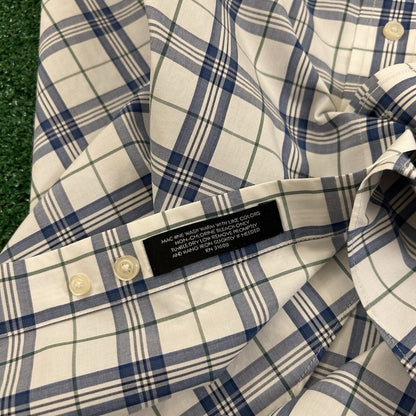 Jos A Bank Shirt Mens Large Blue White Plaid Button Up Short Sleeve Preppy Work