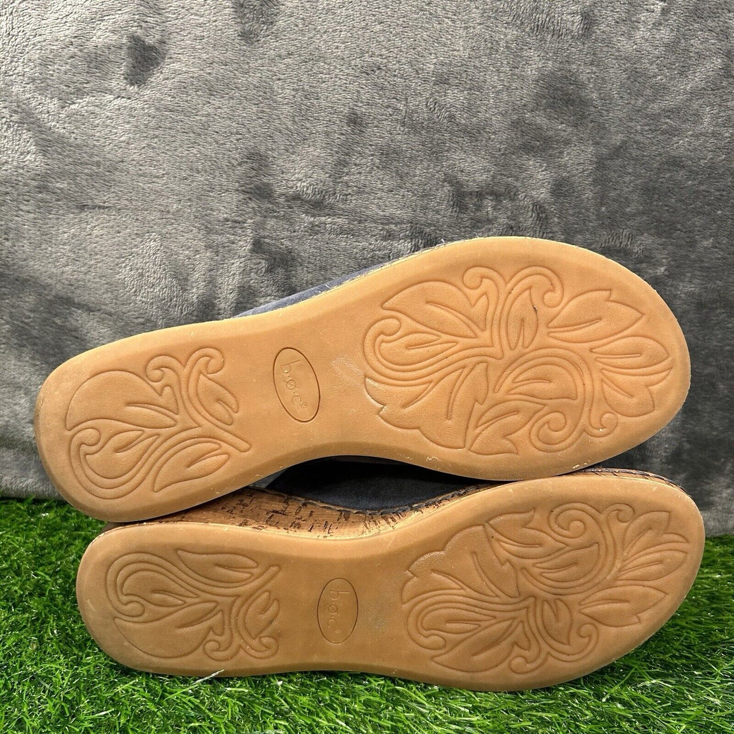 Born BOC Wedge Sandals Womens 10 M Blue Leather Suede Slip On Casual Cork Summer