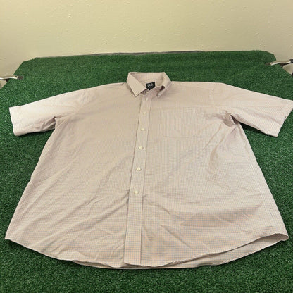 Jos a Bank Shirt Mens Extra Large Blue Orange Check Button Up Short Sleeve Work