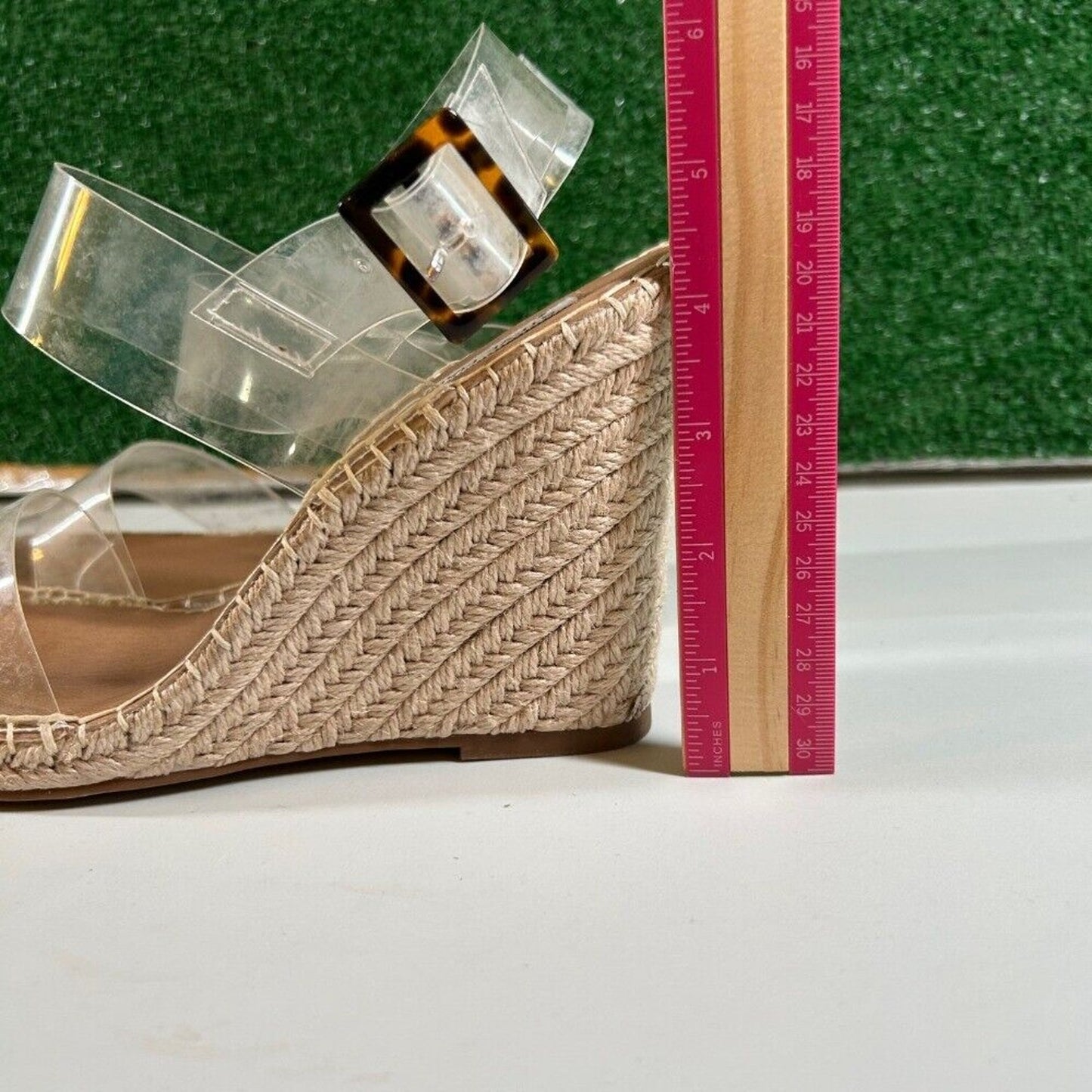 Steve Madden Uri Espadrille Wedge Sandals Clear Straps Buckle Heels Womens 10