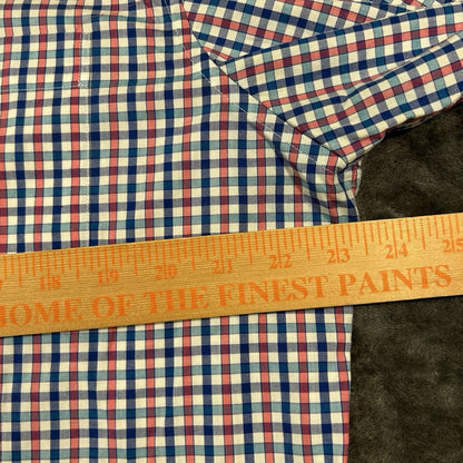 Nautica Shirt Mens Large Pink Blue White Check Button Up Short Sleeve Colorful