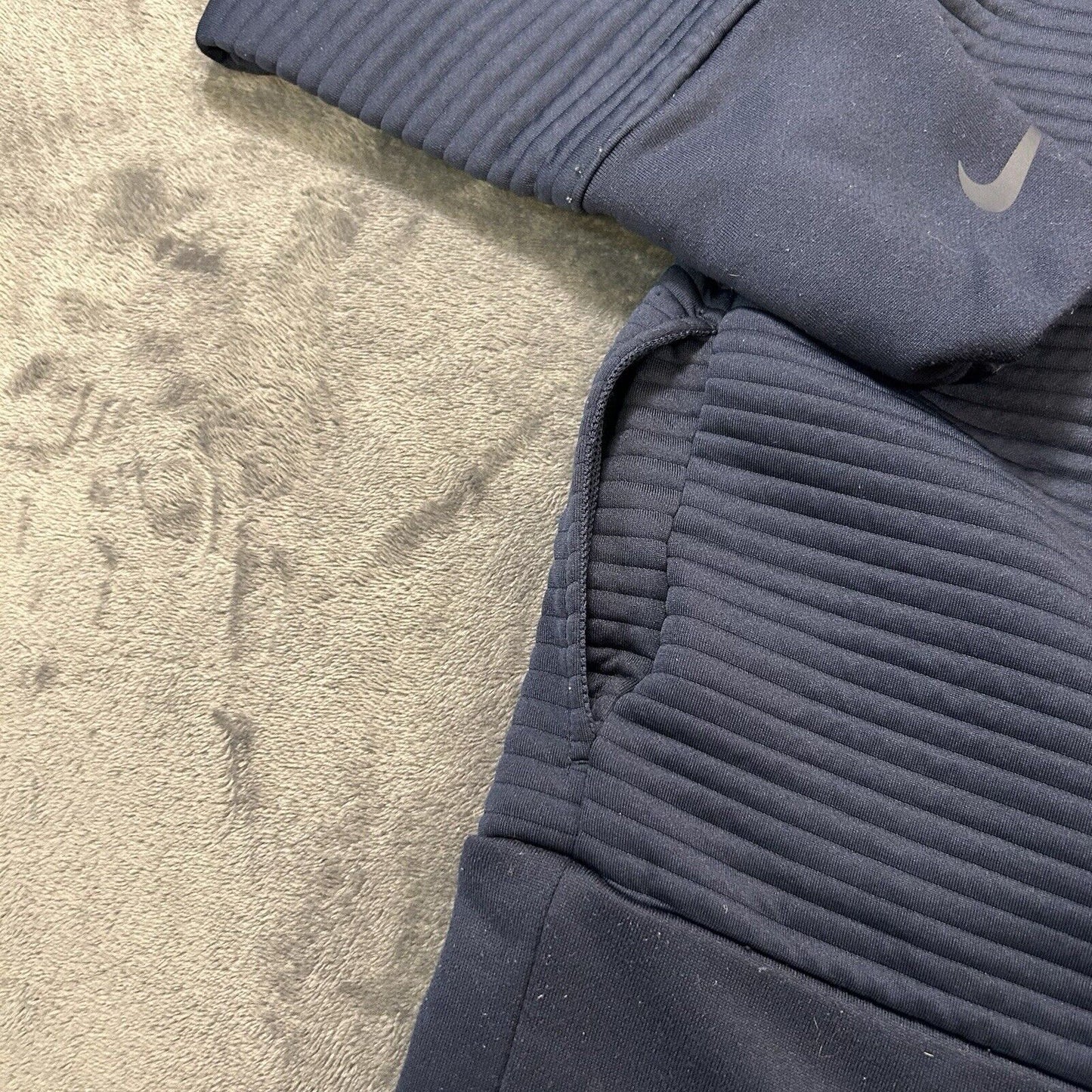 Nike Sweater Womens Extra Small Navy Ribbed Cropped Oversized Sweatshirt Hoodie