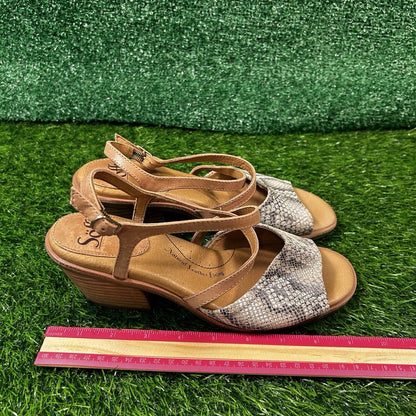 Sofft Piara Sandals Womens 8 M White Brown Leather Snakeskin Ankle Strap Wedge