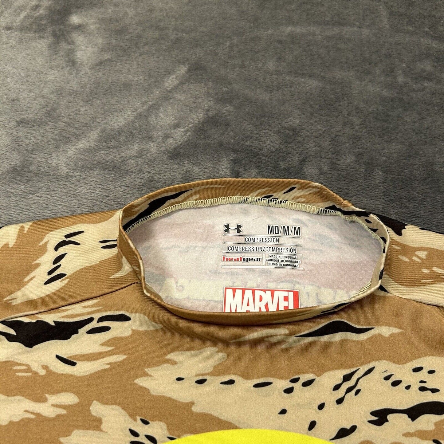 Under Armour Marvel Shirt Mens Medium Brown Black Camo Compression Heatgear Gym