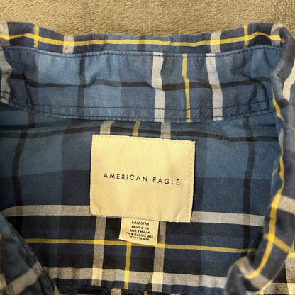 American Eagle Shirt Mens Medium Blue White Plaid Button Up Long Sleeve Outdoor
