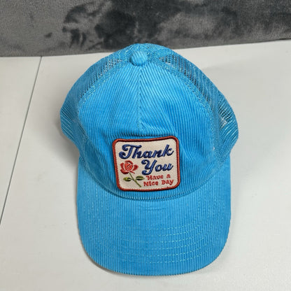Might Fine 'Thank You Have a Nice Day' Corduroy Hat Cap Snapback Blue Womens