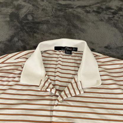 RLX Ralph Lauren Polo Shirt Mens Large White Orange Striped Short Sleeve Golf