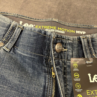 Lee Extreme Motion MVP Jeans Mens 34x36" Blue Relaxed Straight Denim Pants New