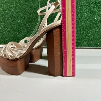 Gianni Bini Parrish Platform Sandals Ankle Strap Chunky Heel Beige Womens 9 M