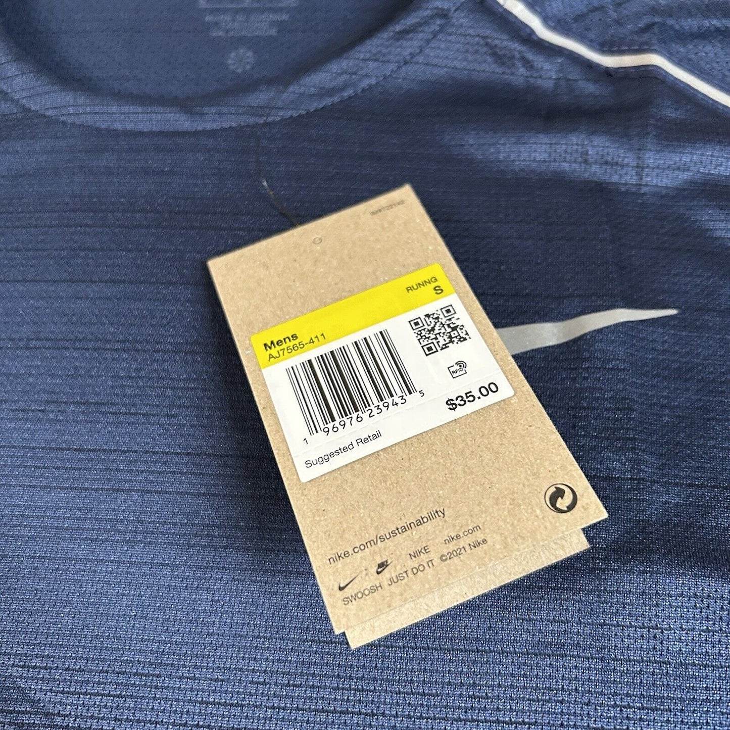 Nike Running Shirt Mens Small Navy Dri-Fit Mesh Lightweight Short Sleeve New