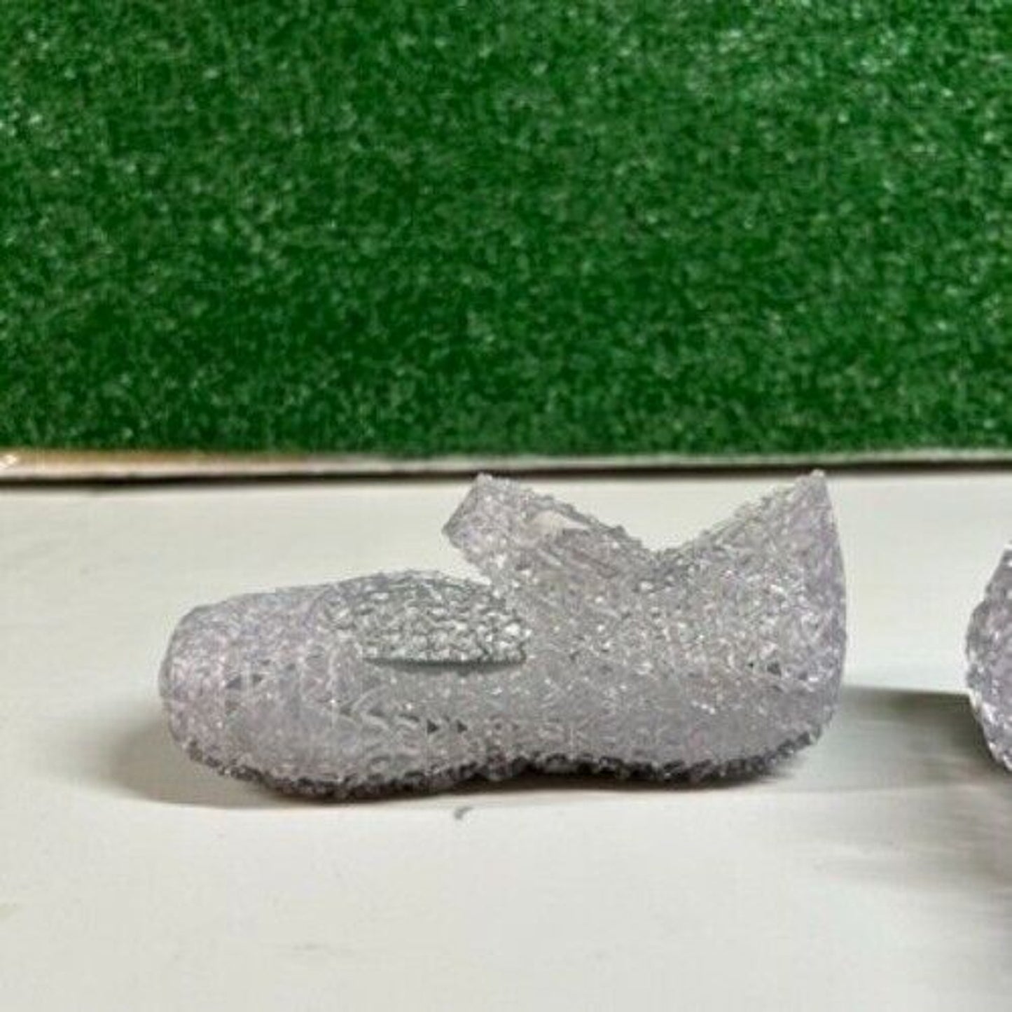 Mini Melissa Campana Glitter Jelly Shoes Silver Sparkle Clear Flats Toddler 6C