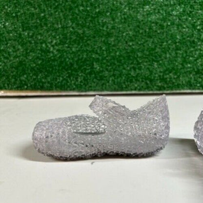 Mini Melissa Campana Glitter Jelly Shoes Silver Sparkle Clear Flats Toddler 6C