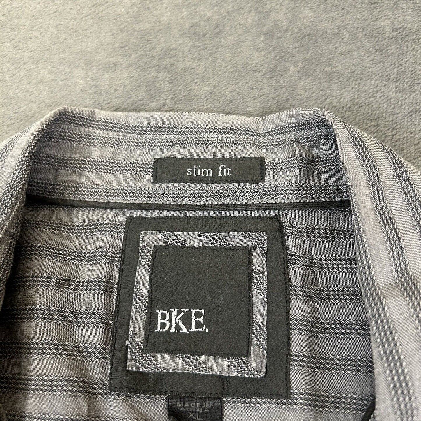 BKE Shirt Mens Extra Large Gray Striped Button Up Long Sleeve Work Slim Fit