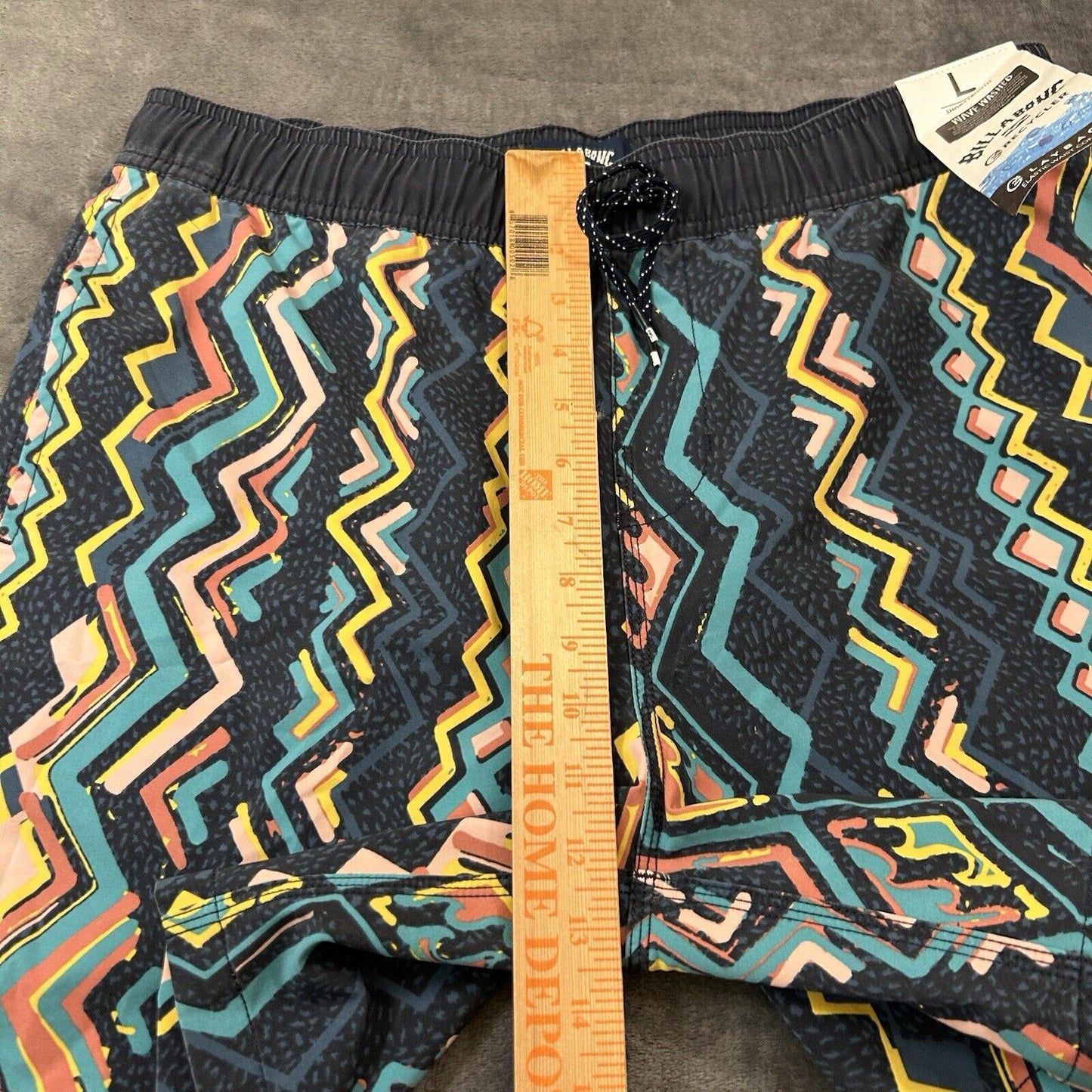 Billabong Board Shorts Mens Large 34" Blue Striped Aztec Hybrid Drawstring NEW