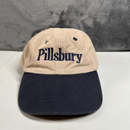 Vintage Pillsbury Baseball Hat Cap Mens Strap Back Beige Blue Retro Adjustable