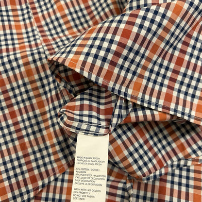 Izod Shirt Mens Extra Large Orange Blue Check Button Up Short Sleeve Colorful
